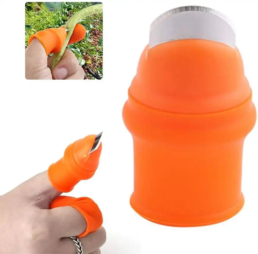 Silicone Thumb Knife, Kitchen Garden Finger Cutter Tool for Quickly Cutting Vegetables Plant, Orange Finger Protector Fruit and Vegetable Picker (Set of 1)