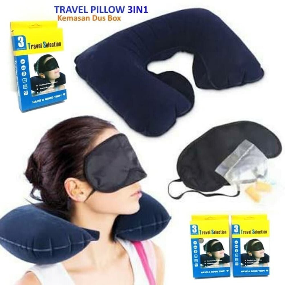 3 in 1 Travel Neck Pillow Set - Black - Neck Pillow