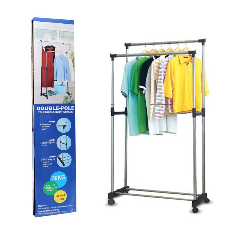 Double Pole Telescopic Stainless Steel Clothes Rack High Quality