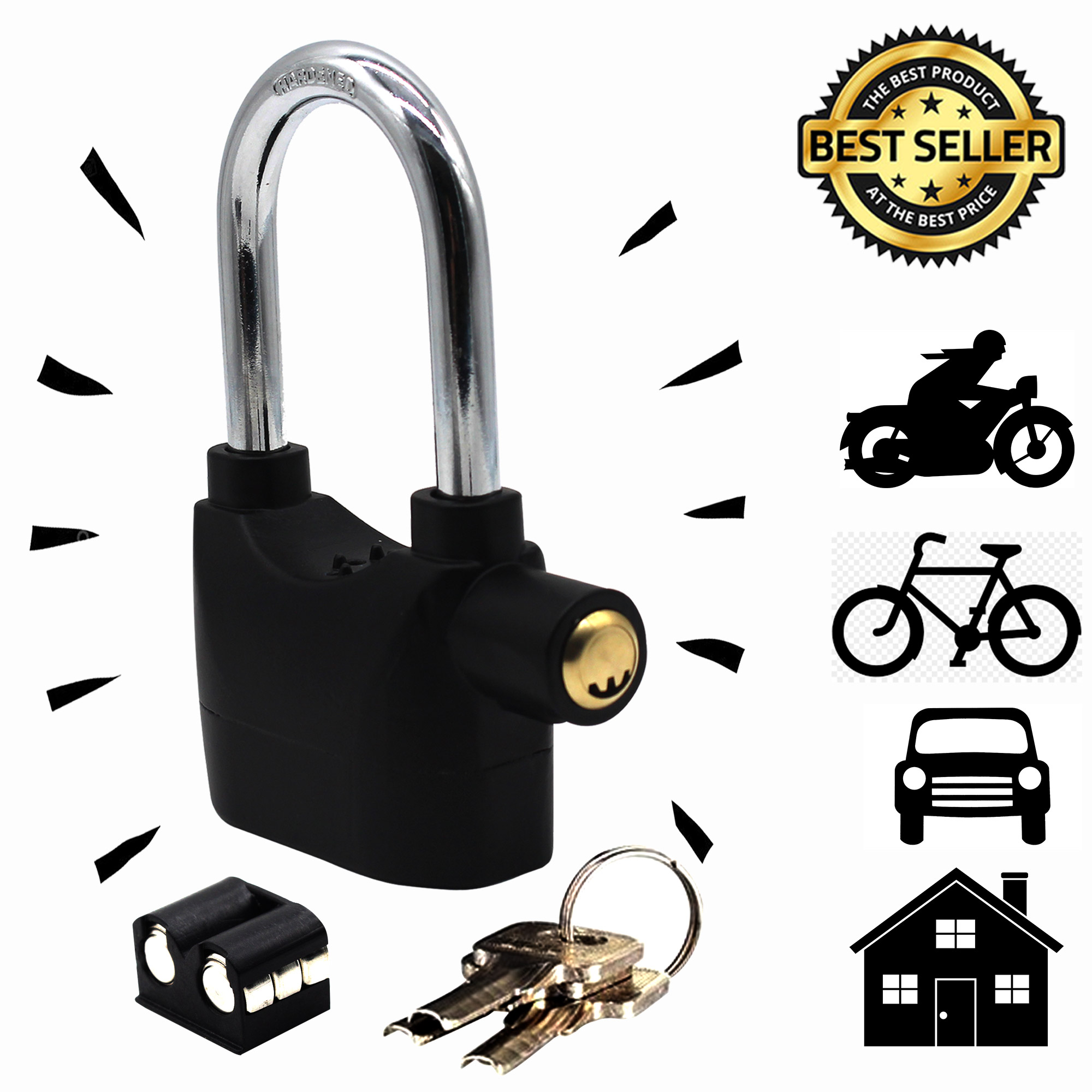 Security Alarm Lock for Bike and Door - Black